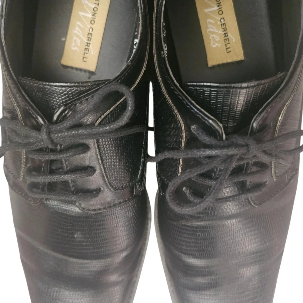 Antonio Cerrelli Wides Mens 11W Black Lizard Embossed Square Toe Oxford Shoes‎